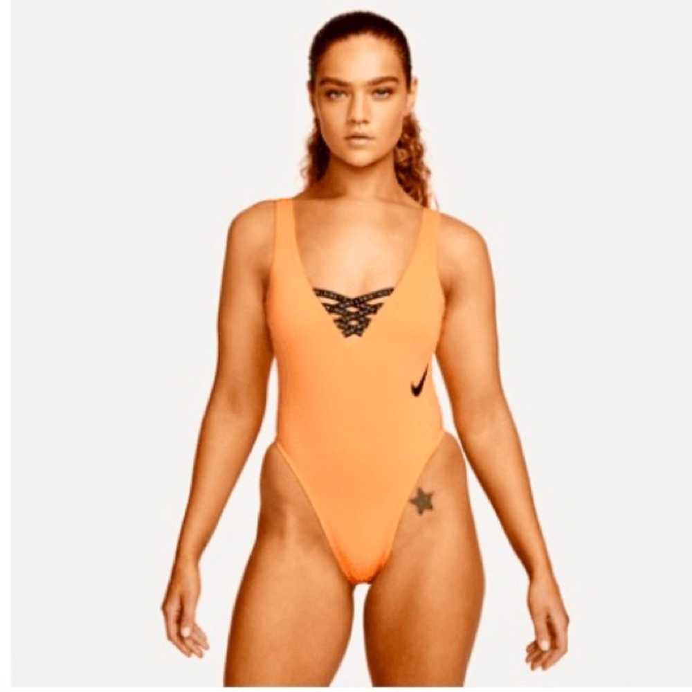 Nike Orange One-Piece Swimsuit with Black Accents